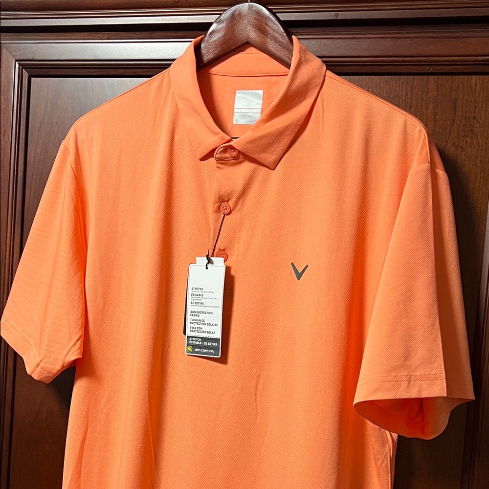 Brand New Callaway Bright Orange Peach Golf Stretch Polo Sun Protection UPF!